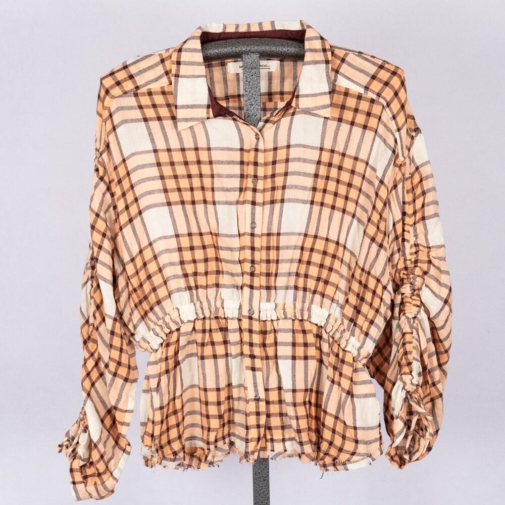We The Free Free People Womens Size MEDIUM Plaid Snap Front Wool Blend Top Cabin